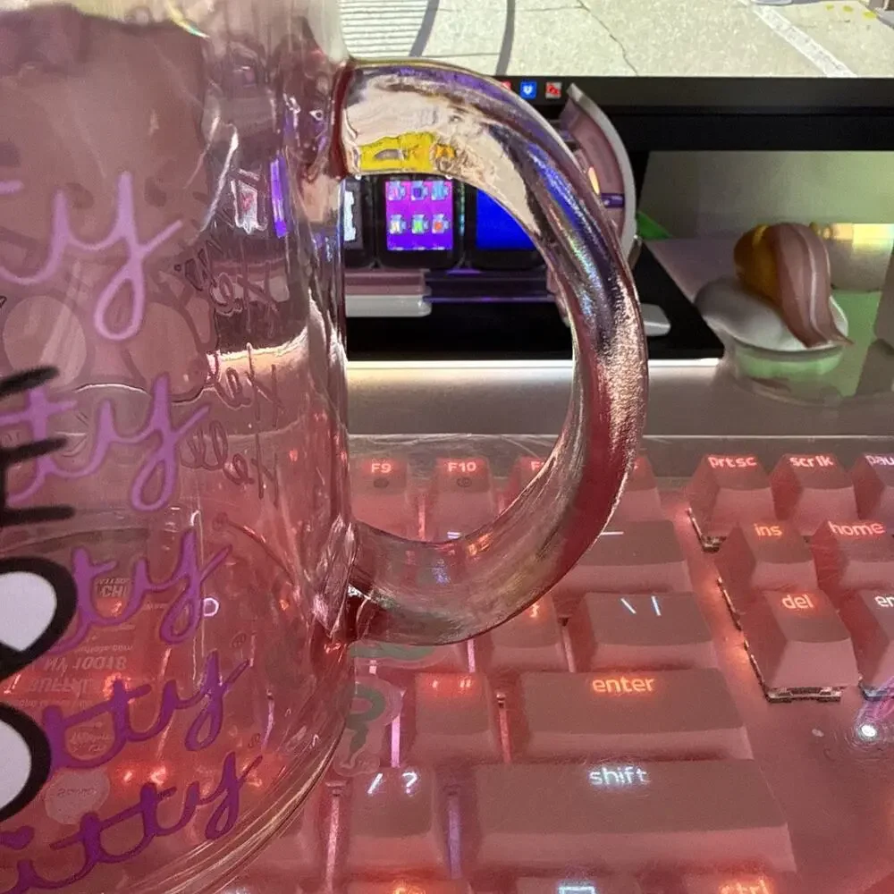 Sanrio Hello Kitty Mug Clear Pink Glass Large Coffee Cup 17.5oz 2024 Classic Bow